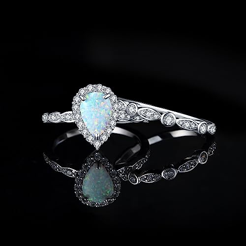 JewelryPalace Classic Pear Cut 2.5ct Created Opal Halo Engagement Rings for Women, Infinity 925 Sterling Silver 14k White Rose Yellow Gold Plated Promise Ring for Her, Twisted Wedding Bands Bridal3