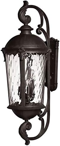 Hinkley 1929BK Windsor Double XL Six Light Outdoor Wall Mount Lantern, European Influence, Aluminum, Clear Water Glass, Estate Series, Black Finish