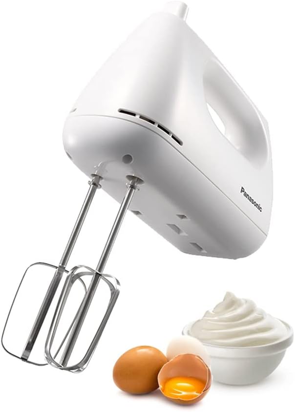 Panasonic 175W,Hand Mixer 5 Speed Selection, With Egg Beater And Dough Hook Model Mkgh3, White"Min 1 year manufacturer warranty"