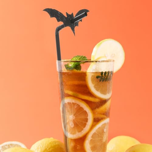 Pitillos desechables negros para fiesta temática murciélago miniatura 5