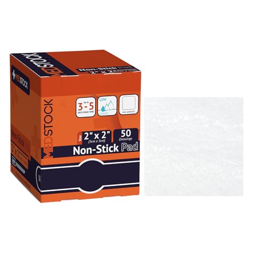 MEDSTOCK Non-Stick Pad 2x2 (Pack of 50) Gauze Pad Dressing Non-Stick Wound Care Surgical Grade Fragile Tissue Protection High Absorption Porous Film Skin Contact Layer Non Woven Fabric