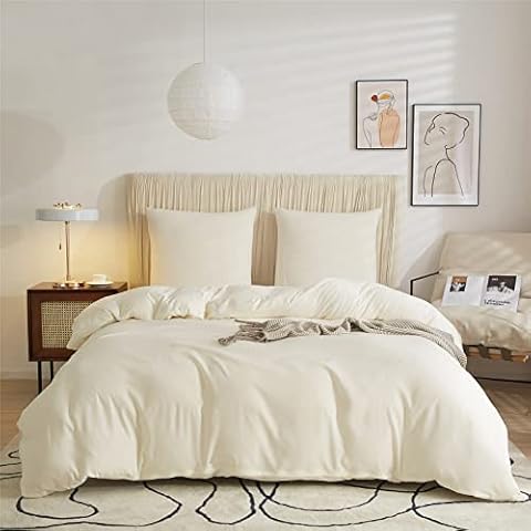 AOJIM EUVC001-W-K 3-Piece Bed Linen Set White Washed Microfibre Bed Linen Set 1 Duvet Cover 155 x 220 cm and 2 Pillowcases 80 x 80 cm with Zip Cover