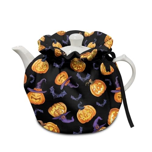 Goronwyfloyd Pumpkin and Bats Teapot Cozy Breakfast Warmer Kitchen Home Decorative Tea Pots Cozy with Insulation Pad for Housewife, Friend, Mom Fall Halloween Decor
