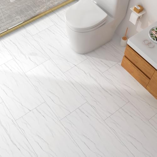 Top 10 Best Laminate Flooring for Bathroom Reviews and Tips 9 FunStick 12'x24' 15 Pcs White Marble Vinyl Flooring Peel and Stick Floor Tile Waterproof Removable Peel and Stick Flooring for Bathroom Stick on Floor Tiles for Kitchen Bedroom Laminate Sheets Walls