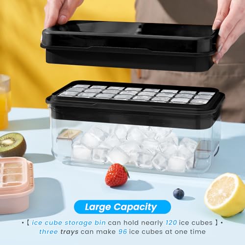 image for PHINOX Ice Cube Tray with Lid and Bin, 3 Pack Plastic Ice Cube Tray Mo