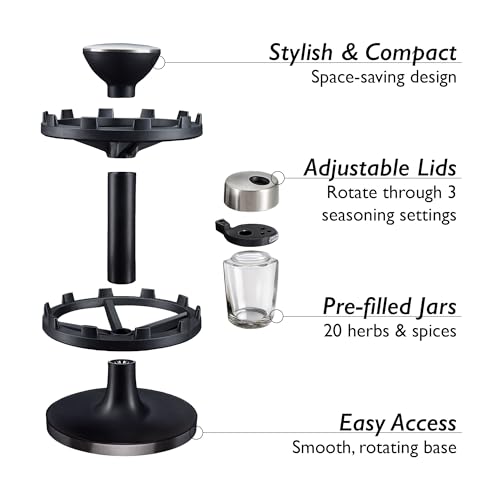 Cole & Mason Cambridge 20 Glass Rotating Spice Rack, Spice and Herb Organiser/Storage, Glass Spice Jars with Labels, Herbs and Spices Included - Image 6