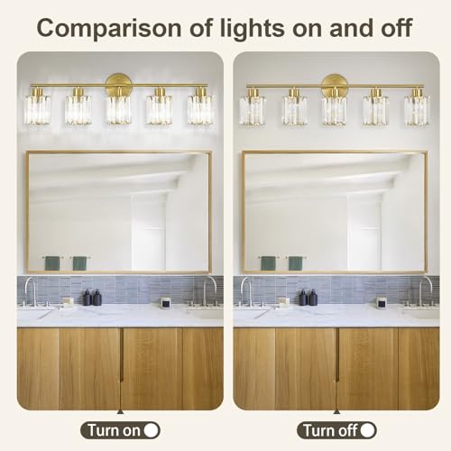 Image of Modern Gold Crystal Bathroom Light Fixtures,5-Light
