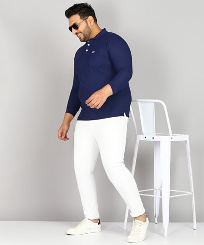 Image of INKKR Plus Size Men's Solid Polo Neck Full Sleeve T-Shirts