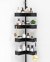 Kitsure Teleskop Duschregal mit Spannstange, Höhenverstellbare Duschablage für die Ecke, Rostbeständige Metallkörbe, Duschablage ohne Bohren, Höhenverstellbar 87–290 cm, W 24.6 cm