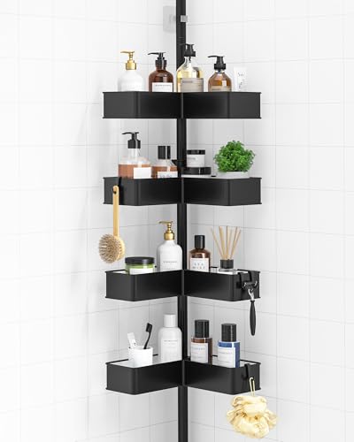 Kitsure Teleskop Duschregal mit Spannstange, Höhenverstellbare Duschablage für die Ecke, Rostbeständige Metallkörbe, Duschablage ohne Bohren, Höhenverstellbar 87–290 cm, W 19.1 cm