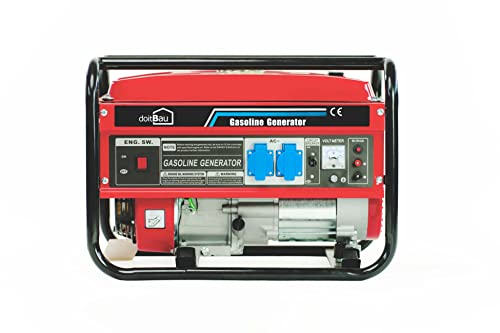 Generatore di corrente con benzina, 3000 W, BS3500 & YFG3500, gruppo di emergenza con AVR e protezione da sovraccarico, 4 tempi, 6,5 – 7 CV, 1 x 400 V, 3 x 230 V, 1 x prese da 12 V (rosso, BS3500)