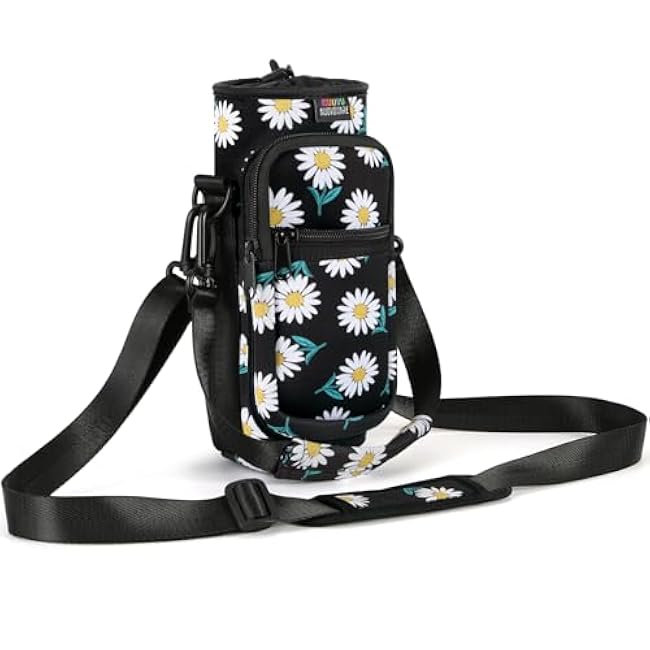 Nuovoware Water Bottle Carrier Bag,25oz/40oz/64oz Bottle Pouch Holder,Adjustable Shoulder Hand Strap 2 Pocket Sling Neoprene Sleeve Sports Accessories for Hiking Travelling Camping