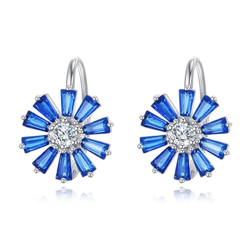 Boucles d'oreilles saphir argent 925 fleurs bleues vintage