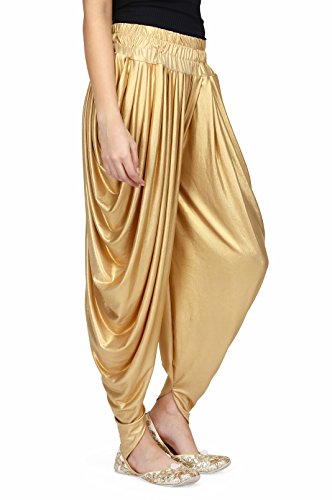 Legis Shimmer Relaxed Yoga Fitness Active and Dance Wear Dhoti Pants for Women One Size - Gold - Thumbnail 3