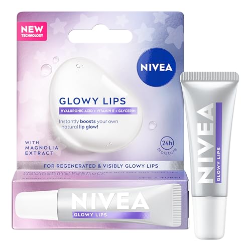 NIVEA Lip Hyaluron Glowy Lips Tube Original (10ml), Lip Balm with Clear Shine and 24H Moisture, Hydrating Lip Care with Hyaluronic Acid and Vitamin E, Long-Lasting Glowy Finish