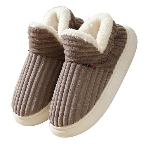 Caistre Women Men Ankle Bootie Slipper Plush Warm Indoor Outdoor Shoes Comfy Fleece Lined Memory Foam Slipper with Anti-Slip Sole