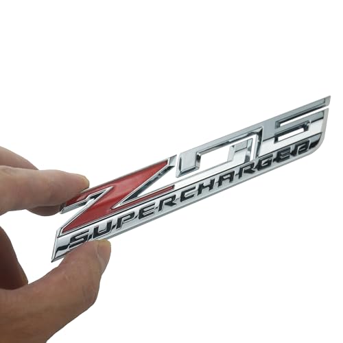 Image of 2Pc C7 Corvette ZO6 Super Charged Magnet Emblem 3D Badge Nameplate Supercharged LT4 15 Through 19 Replacement for C7 (Silver Red)
