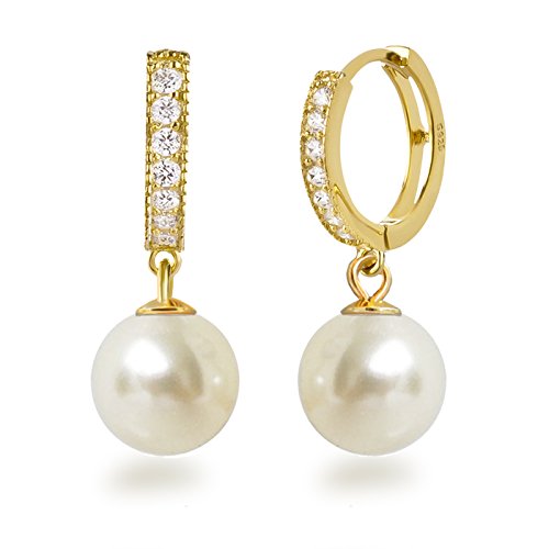 Schöner-SD Perlen Ohrringe Creolen 925 Silber vergoldete weiß Cover