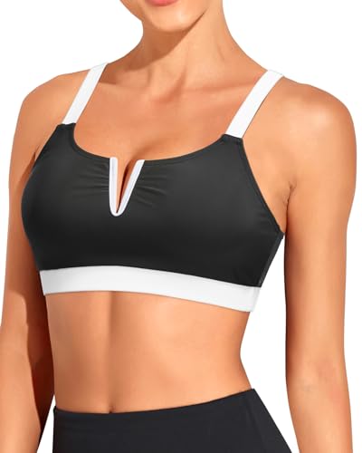 Image of Tempt Me Women Sports Bra Swim Crop Tops Only | Scoop neck, Bathing suits top, Removable cups, Adjustable straps
