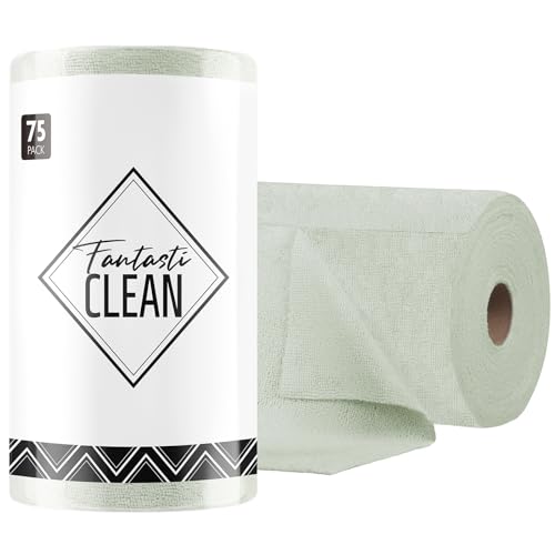 Fantasticlean Microfiber Cleaning Cloth Roll -75 pack, Tear Away Microfiber Towels, 12" x 12", Reusable, Washable, Scratch Free, Ultra Absorbent Dishc