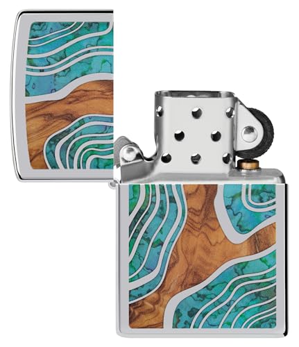 Encendedor Zippo con diseño madera y nácar cromado miniatura 4