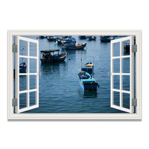 Cuadro lienzo efecto ventana al lago para decorar un salón relajante