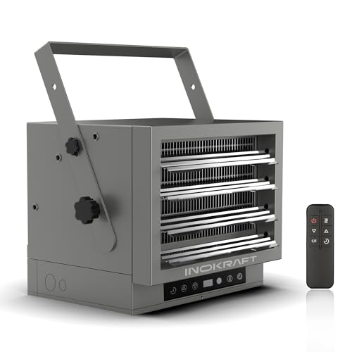 InoKraft 7500W Electric Garage Heater with Remote, Ceiling Mount Fan Forced Shop Heater with Digital Thermostat, 240V Hardwired Space Heater for Garage&Workshop, 12-hour Timer and Overheat Protection