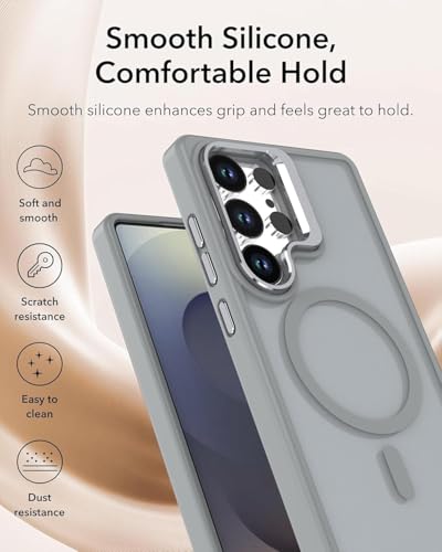 Image of MagPro case with Stand for Samsung Galaxy S24 Ultra 5G| Magnetic Compatible Protective Cover Strong Magnetic Shockproof Armor Scratch Resistant Polycarbonate HardBack | Translucent Matte Grey