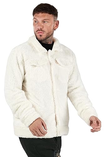 Image of GINGTTO Mens Furry Button-Up Jacket 4 Pockets Fluffy Coat For Men