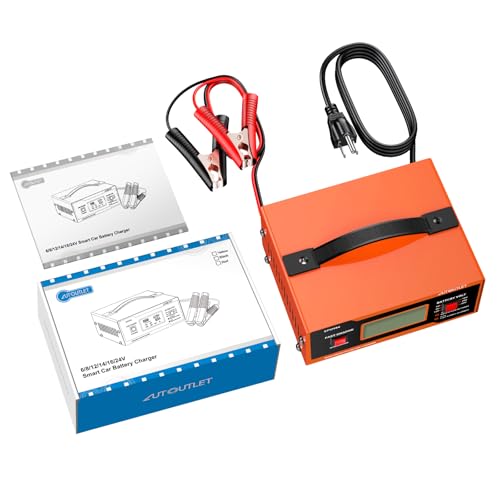 Image of AUTOUTLET 8V Car Battery Charger, 0-14A Fully Automatic 6 /8 /12 /14 /16 /2 Lead-Acid Battery Charger & Maintainer with 7-Stage Charging, Overcharge Protection, Reverse Polarity LED Indicator, 80cm Cable