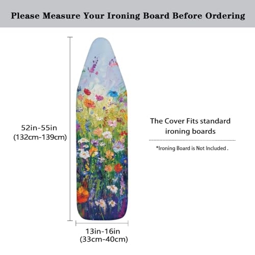 Image of Wild Floral Art Ironing Board Cover, Stain Resist, 15''x54'' Standard Size Ironing Board Cover with Elastic Edges