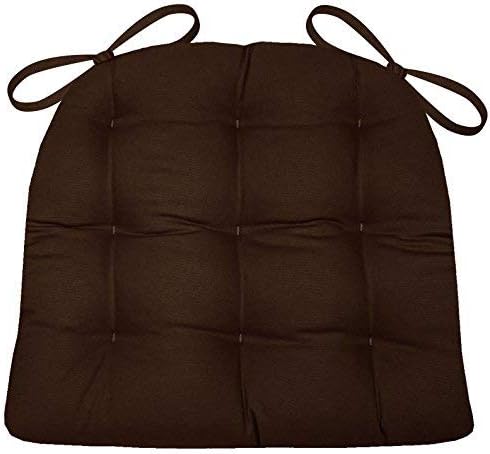 Barnett Home Decor Cotton Duck Brown Dining Chair Pad with Ties - Size Standard - Latex Foam Fill Cushion - Machine Washable, Reversible, Solid Color, 100% Cotton, Made in USA