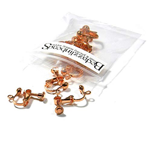 10 Plated Brass Metal Clip On Adjustable Screw Back Ball And Loop Earring Findings (Copper Plated) #TOP1