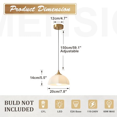 Magiroz Milk Glass Pendant Light Kitchen Island 2 Pack Mid Century Brushed Gold Dome Ceiling Hanging Light Fixtures Retro Hanging Lamp Set of 2 MPL17-2 GD by Magiroz - Image 2
