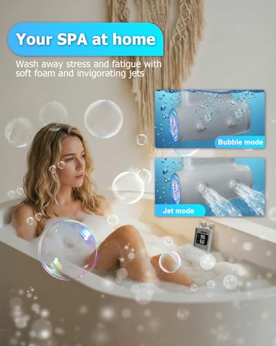 Tipkook Bath Jet Spa, IPX8 Waterproof Rechargeable Bath Machine for Tub with 13000 mAh, LED Display, 5 Speed Modes,3 Bubble ModesJet for Home Spa, Relaxing,Valentine's Day Gift(Beige)