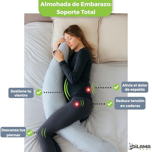 Dilamababy Almofada para Dormir de Grávida em Flocos de Espuma de Memória e Bolas de Fibra – Almofada de Amamentação para Bebê com Capa de Algodão – Multifuncional, Pode Ser Tanto uma Almofada para