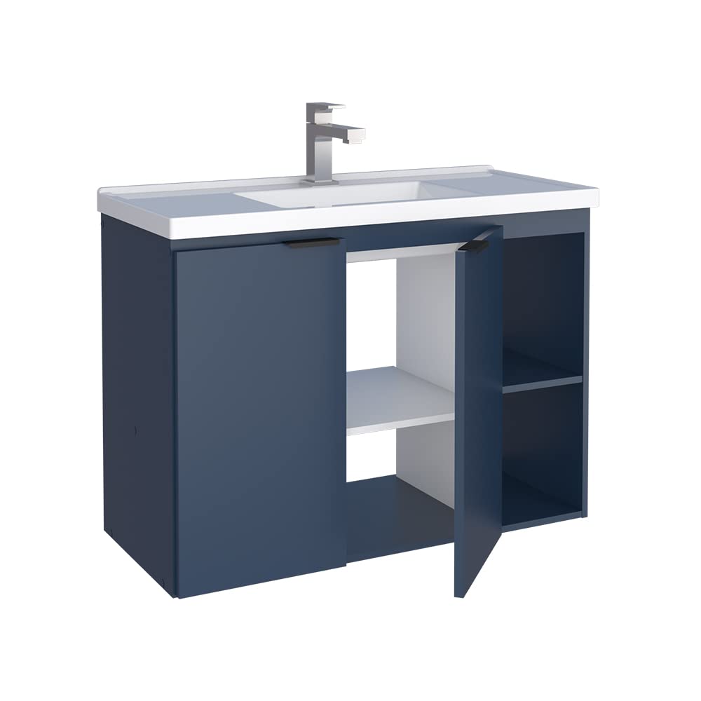 COZIMAX Vanity Jazz 32 inches - Floating Bathroom Vanity and Cultured Marble Sink with Soft Close Door (Blue)