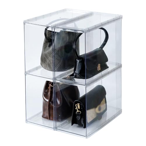 GOXITAX 2 Pack 2-Tiers Purse Organizer for Closet, Plastic Handbags Storage Rack, Clear Shelves Bedroom Bathroom Wardrobe Cupboard Display Stand for High Heels, Towels, Clothes, Collectibles