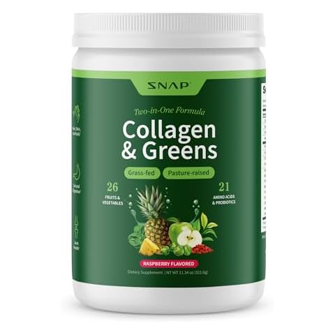 Snap Supplements Super Greens Powder with Collagen Peptides, 26 Fruits and Vegetables, Grass Fed, Non-GMO Daily Greens Superfood for Hair, Skin, Nails & Joint Support, 30 Servings Cover