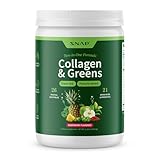 Snap Supplements Super Greens Powder with Collagen Peptides, 26 Fruits and Vegetables, Grass Fed, Non-GMO Daily Greens for Hair, Skin, Nails & Joint Support, 11.34 oz, (30 Servings, 1 Month Supply)