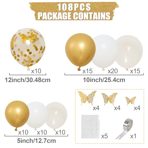 Miniatura 2 de Kit Arco Globos Oro Blanco Con Pegatinas Mariposas, 104pcs Guirnalda Globos Blanca Y Dorada Con Globos Confetti Para Cumpleaños Fiesta, Baby Shower, Boda, Bautizo Bebe, Compromiso, Aniversario