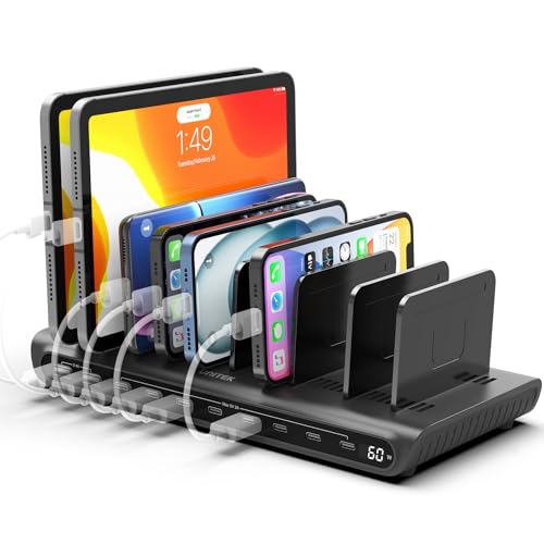Image of Unitek 10-Port Desktop Charging Dock Ultimate Charging Station for Multiple Devices, iPhones & Apple Products High-Speed USB Hub with LED Display for Office, Kitchen Counter, Desk Organizer