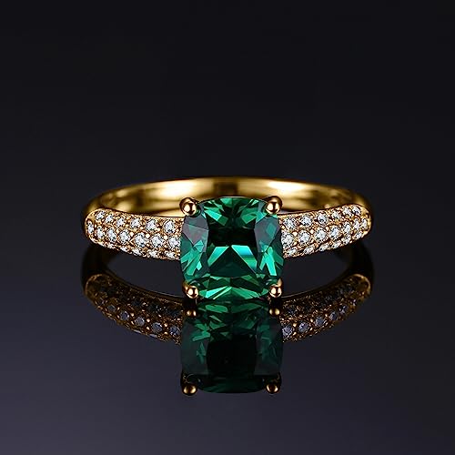 JewelryPalace Cushion Cut 1.8ct Simulated Emerald Solitaire Rings for Her, 14K White Yellow Rose 925 Sterling Silver Promise Ring for Women, Green Gemstone Jewelry Sets Rings4