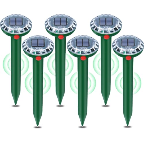 Jokresty 6 Pack Solar Mole Repellent,Ultrasonic Mole Repeller,Sonic Mole Repeller with Waterproof Get Rid of Snakes,Voles, Gophers,Rodents for Outdoor Lawn Garden Yards