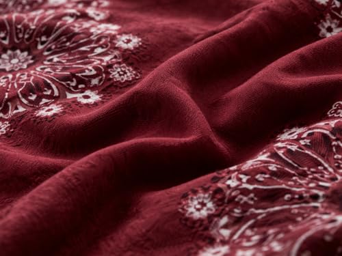 Image of Jashan 210 TC Glace Cotton Comfort Jaypuri Design Bedsheet with Pillow Cover - Ultra Soft Cotton Queen Bed Sheet for Daily Comfort - Maroon 90x90 Inche 3 Pc Bedding Set
