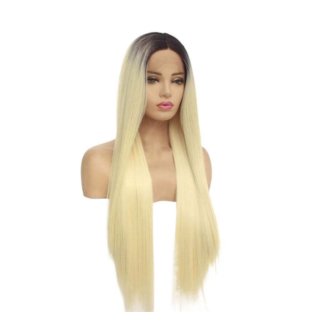Peruki syntetyczne bez kleju, ombre blond, wstępnie przycięte, dla początkujących przedłużanie włosów (16 cali)