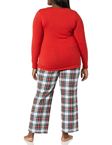 Amazon Essentials Women's Lightweight Flannel Pant And Long-Sleeve T-Shirt Sleep Set (Available In Plus Size), Red, Tartan, X-Small #TOP3