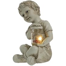 Garden Solar Powered Little Boy Figurines Statue Solar Lights Outdoor Boy Statue