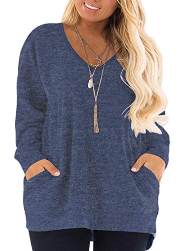 DOLNINE Plus Size Long Sleeve Tops for Women Casual Oversized Shirts Navy Blue-14W