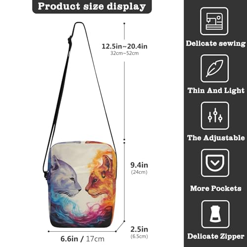 Crossbody Bag Flame Two Cats Kiss Messenger Bag for Women Men Purse Shoulder Bag Satchel Bag with Adjustable Strap 214B06413